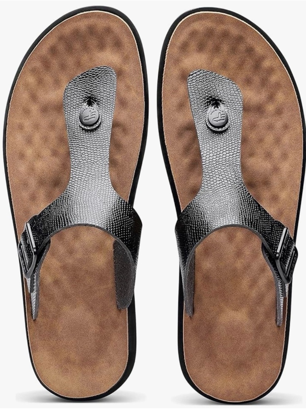 Men's Brown Footbed Flip-Flops with Black Straps
